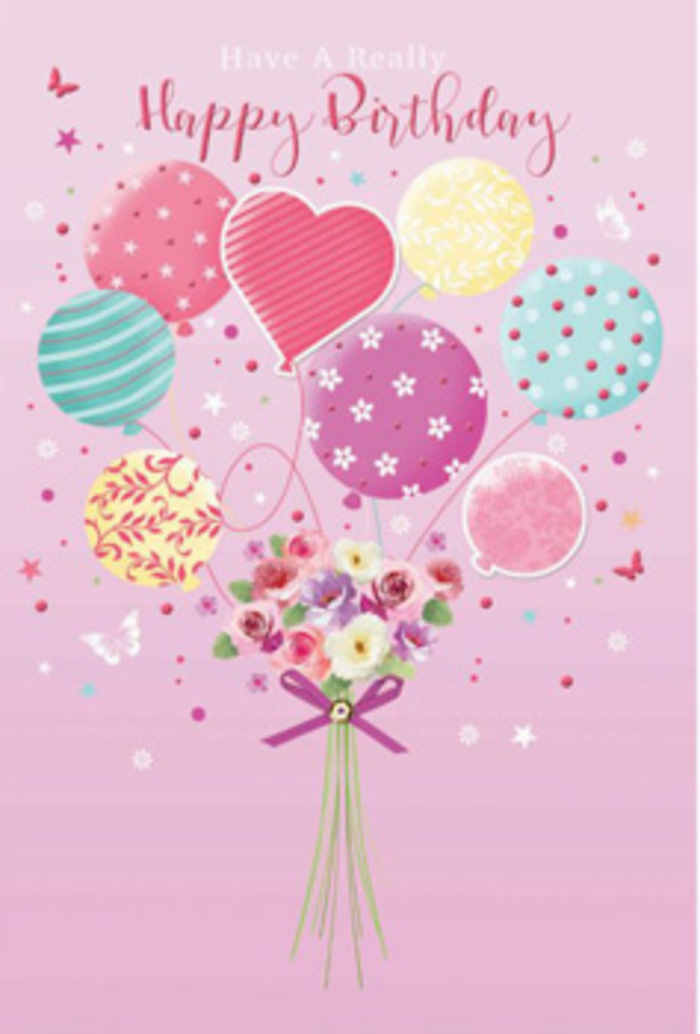 This birthday artwork carries a sense of gentle jubilation, like a quiet celebration unfolding above the rooftops of Deptford. A pale pink background sets a tranquil tone, allowing the floating bouquet of balloons and flowers to take centre stage. The balloons, painted in soft washes of sunshine yellow, rosy fuchsia, lavender, teal, and sea green, seem to rise effortlessly, as if tugging the little garden below them toward the sky. Each one is adorned with subtle details-curved stripes that wrap around their round forms, scatterings of dots that resemble confetti, and floral-inspired motifs that hint at petals caught in motion. From their bases, slender strings fall gracefully, tying into a dainty hand-tied bouquet at the bottom of the composition. The flowers are petite but full of character: small roses with petals shaded from cream to rose, and daisy-like blooms whose centres glow softly, as though touched by morning light filtering through a window on Deptford Church Street. Their imagined texture is velvety and fresh, with layers of petals overlapping in gentle curls. Around the bouquet, tiny butterflies and subtle star-shaped accents appear to hover, adding a whimsical, dreamy note, as if the entire arrangement were part of a suspended garden party. A neat purple bow gathers the stems, its loops crisp yet playful. The overall impression is one of tender happiness and care, a design that whispers rather than shouts, making the recipient feel cherished and thoughtfully celebrated on their birthday.