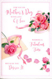 This Mother's Day card is illustrated as a soft, romantic arrangement of pink roses laid across a crisp white surface, reminiscent of the tranquil corners of Deptford where spring flowers brighten windowsills and balconies. The roses themselves are shown in full, generous bloom, layered with petals that move from the faintest hint of blush at the edges to richer pink at their centres. Each blossom feels lush and velvety, their rounded shapes overlapping slightly, as if nestling together for comfort. Scattered across the card are loose petals, some curling, some lying flat, like tiny echoes of the larger blooms, suggesting movement and the passage of cherished moments. A pale pastel ribbon winds gracefully around the central bouquet, its soft curves and subtle shine recalling the careful finishing touches on a Mother's Day bouquet assembled near Deptford High Street. The ribbon creates a gentle frame for the roses, guiding the eye through the composition without ever distracting from the flowers themselves. Elegant calligraphy, written in flowing, looping lines, carries tender Mother's Day messages over and between the roses, its rhythm matching the gentle arcs of ribbon and petals. The overall lighting is soft, almost diffused, as though the scene is lit by natural daylight from a nearby window overlooking Deptford Market Yard, creating slight shadows that give the card depth while maintaining a peaceful mood. All elements-the blooming roses, fallen petals, winding ribbon, and handwritten words-work together to convey sincere gratitude and affection. The card feels like a quiet, heartfelt gesture, the kind of keepsake that pairs beautifully with a fresh pink rose bouquet delivered locally for Mother's Day in Deptford.